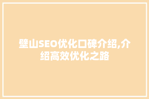 壁山SEO优化口碑介绍,介绍高效优化之路