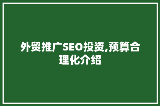 外贸推广SEO投资,预算合理化介绍