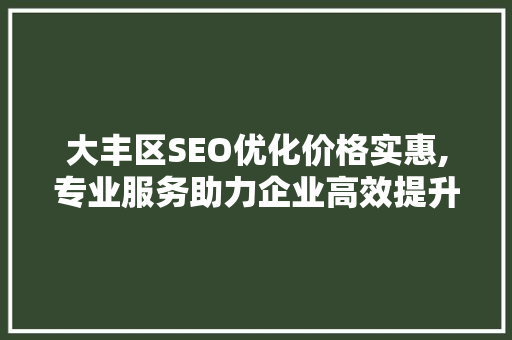 大丰区SEO优化价格实惠,专业服务助力企业高效提升网站排名
