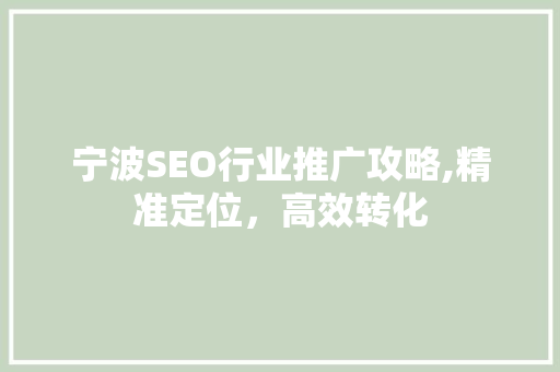 宁波SEO行业推广攻略,精准定位，高效转化