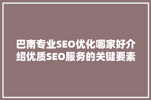 巴南专业SEO优化哪家好介绍优质SEO服务的关键要素