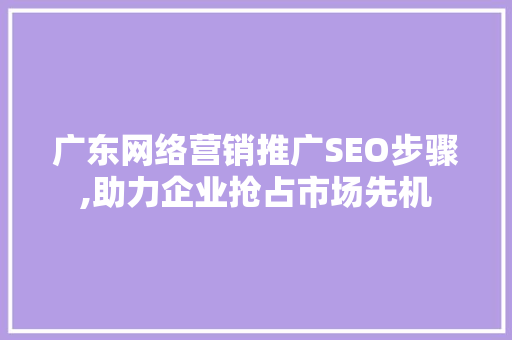 广东网络营销推广SEO步骤,助力企业抢占市场先机