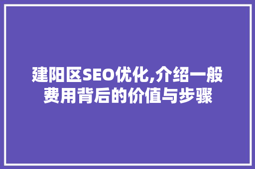 建阳区SEO优化,介绍一般费用背后的价值与步骤