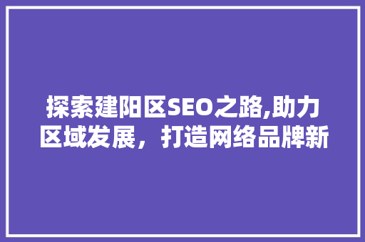 探索建阳区SEO之路,助力区域发展，打造网络品牌新高度