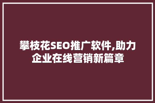 攀枝花SEO推广软件,助力企业在线营销新篇章