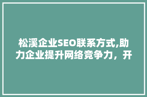 松溪企业SEO联系方式,助力企业提升网络竞争力，开启数字化营销新篇章