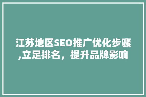 江苏地区SEO推广优化步骤,立足排名，提升品牌影响力