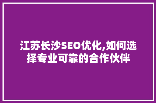 江苏长沙SEO优化,如何选择专业可靠的合作伙伴
