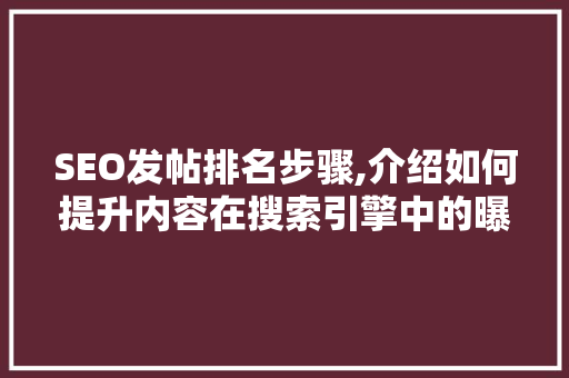 SEO发帖排名步骤,介绍如何提升内容在搜索引擎中的曝光度