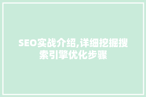 SEO实战介绍,详细挖掘搜索引擎优化步骤