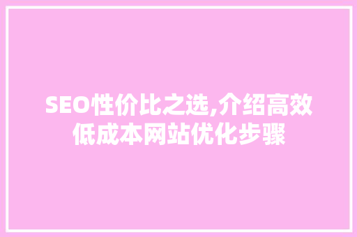 SEO性价比之选,介绍高效低成本网站优化步骤