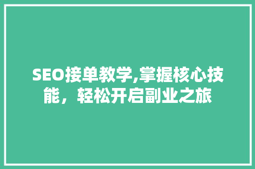 SEO接单教学,掌握核心技能，轻松开启副业之旅