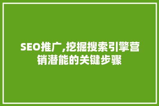 SEO推广,挖掘搜索引擎营销潜能的关键步骤