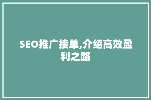 SEO推广接单,介绍高效盈利之路