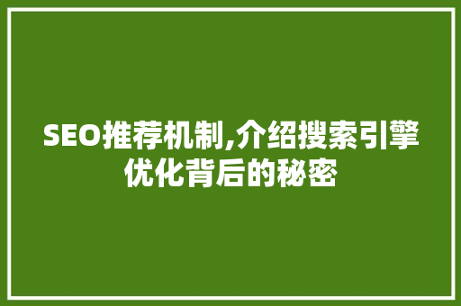 SEO推荐机制,介绍搜索引擎优化背后的秘密