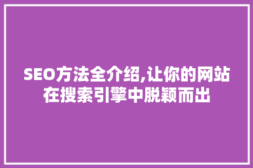 SEO方法全介绍,让你的网站在搜索引擎中脱颖而出