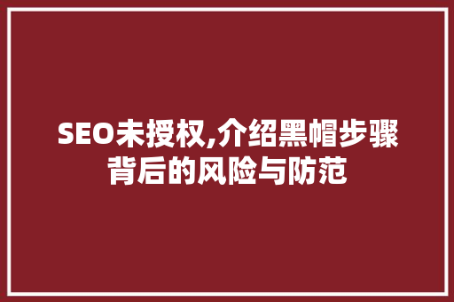 SEO未授权,介绍黑帽步骤背后的风险与防范