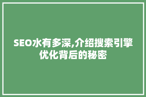 SEO水有多深,介绍搜索引擎优化背后的秘密