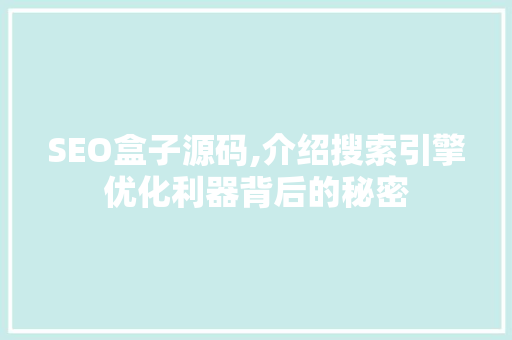 SEO盒子源码,介绍搜索引擎优化利器背后的秘密