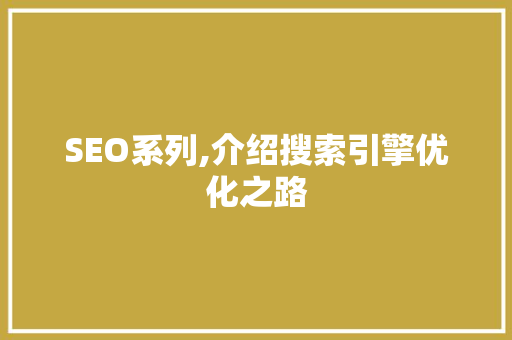 SEO系列,介绍搜索引擎优化之路