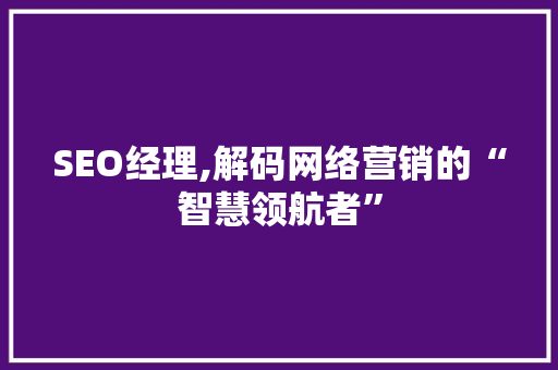 SEO经理,解码网络营销的“智慧领航者”