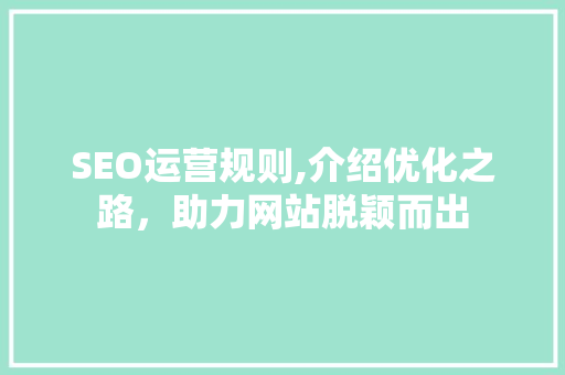 SEO运营规则,介绍优化之路，助力网站脱颖而出