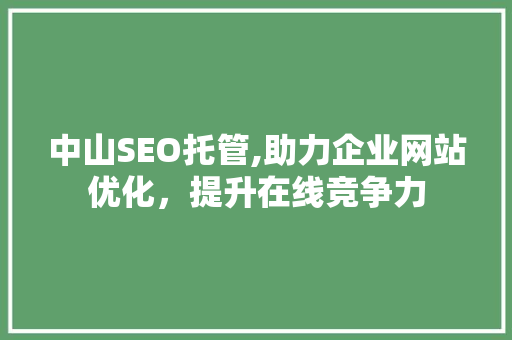 中山SEO托管,助力企业网站优化，提升在线竞争力