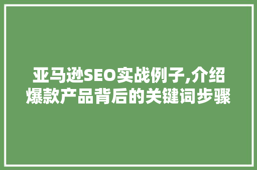 亚马逊SEO实战例子,介绍爆款产品背后的关键词步骤