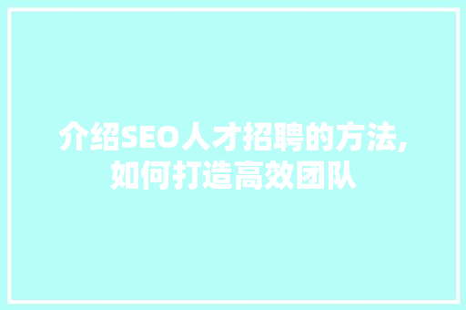 介绍SEO人才招聘的方法,如何打造高效团队