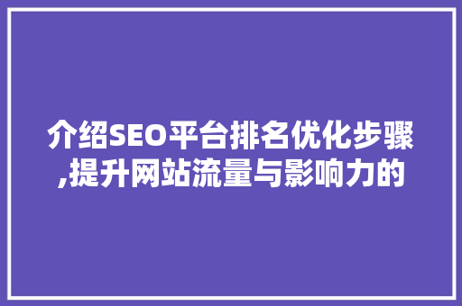 介绍SEO平台排名优化步骤,提升网站流量与影响力的秘密武器
