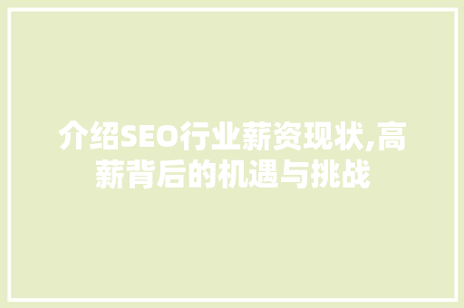 介绍SEO行业薪资现状,高薪背后的机遇与挑战
