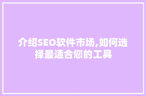介绍SEO软件市场,如何选择最适合您的工具