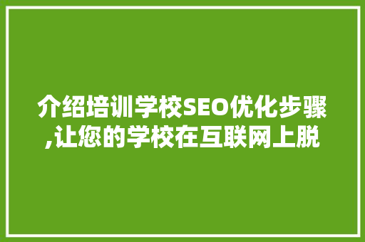 介绍培训学校SEO优化步骤,让您的学校在互联网上脱颖而出