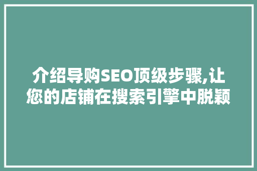 介绍导购SEO顶级步骤,让您的店铺在搜索引擎中脱颖而出
