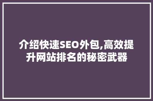 介绍快速SEO外包,高效提升网站排名的秘密武器