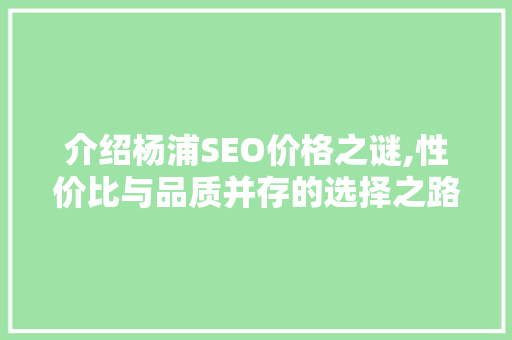 介绍杨浦SEO价格之谜,性价比与品质并存的选择之路