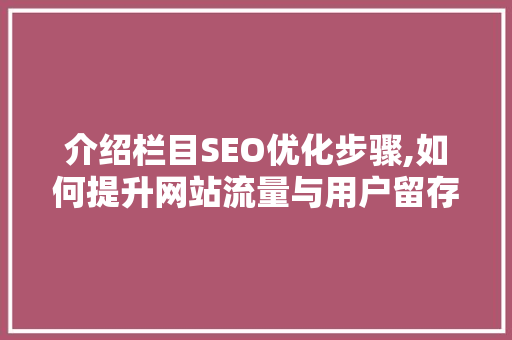 介绍栏目SEO优化步骤,如何提升网站流量与用户留存