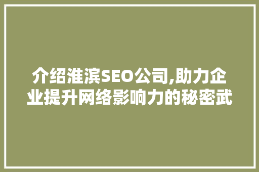 介绍淮滨SEO公司,助力企业提升网络影响力的秘密武器