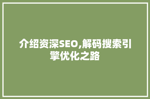 介绍资深SEO,解码搜索引擎优化之路