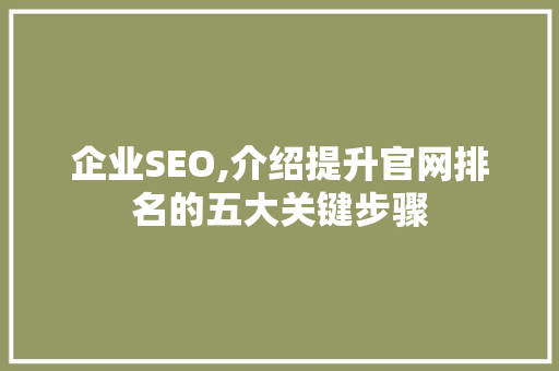 企业SEO,介绍提升官网排名的五大关键步骤