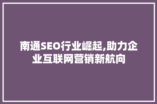 南通SEO行业崛起,助力企业互联网营销新航向