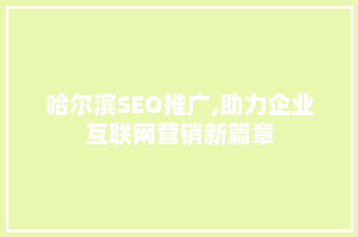 哈尔滨SEO推广,助力企业互联网营销新篇章