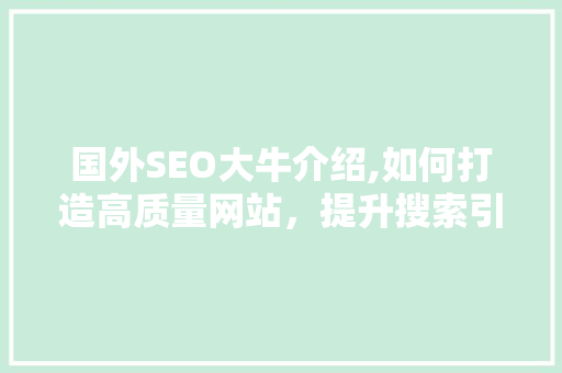 国外SEO大牛介绍,如何打造高质量网站，提升搜索引擎排名