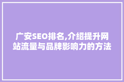 广安SEO排名,介绍提升网站流量与品牌影响力的方法