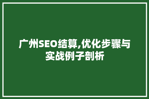 广州SEO结算,优化步骤与实战例子剖析