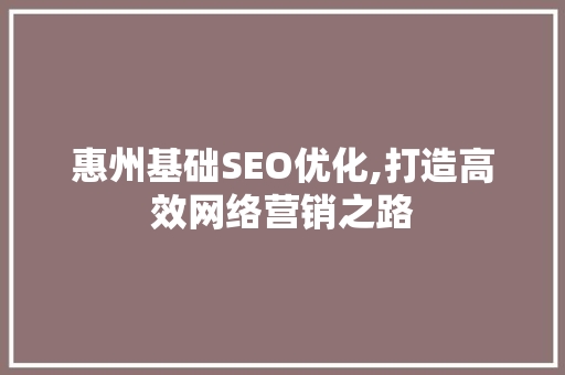 惠州基础SEO优化,打造高效网络营销之路