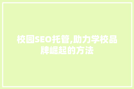 校园SEO托管,助力学校品牌崛起的方法