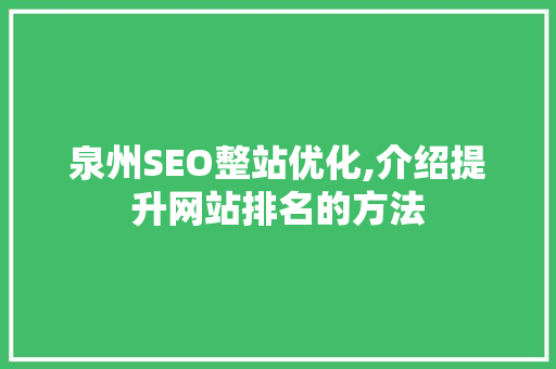 泉州SEO整站优化,介绍提升网站排名的方法