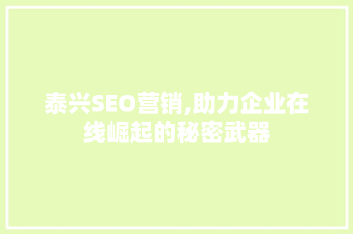 泰兴SEO营销,助力企业在线崛起的秘密武器