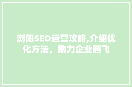 浏阳SEO运营攻略,介绍优化方法，助力企业腾飞